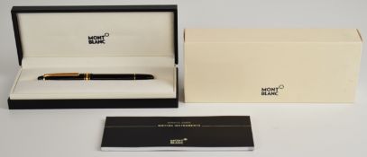 Montblanc Meisterstuck fountain pen with black barrel and cap, gold plated fittings and 14ct gold