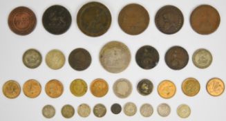 Georgian and later coinage and tokens to include a Georgian crown, cartwheel twopence, Birmingham