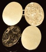 A pair of 9ct gold cufflinks with scrolling decoration, 6.2g