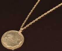 A 9ct gold pendant 'Ruth' on 9ct gold chain, 8.3g, 60cm, 2.2cm
