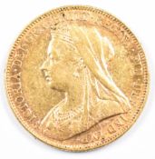 1897 Queen Victoria gold full sovereign with veiled head and Melbourne mint mark