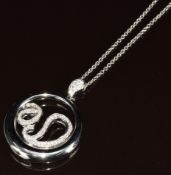 An 18ct white gold circular pendant set with diamonds (2.8cm) on 18ct white gold chain, 15.4g, 42cm