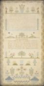 George III Regency embroidery sampler worked by Mary Ann Vallance aged 13 and dated 1813 with six