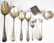 Georgian and later hallmarked silver items to include a bottom hallmarked spoon, vesta case, sugar