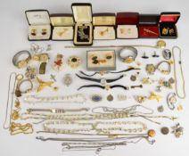 A collection of costume jewellery and watches including Amita cufflinks and tie clip, diamanté