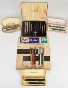 A collection of fountain and ballpoint pens and propelling pencils including Biro Stylist shop or