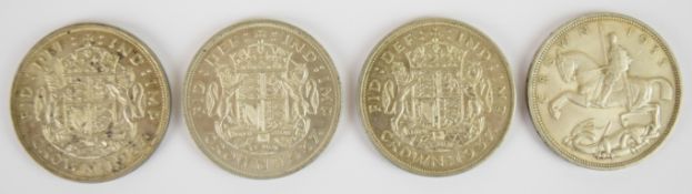 Four George VI crowns comprising one 1935 and three 1937, weight of all four 110g