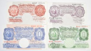 Four Bank of England K.O. Peppiatt and L.K. O'Brien banknotes, comprising two 10 Shillings and