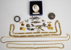 A collection of jewellery including two Scottish silver brooches one by Robert Allison, marcasite