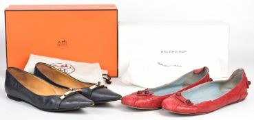 Balenciaga pair of 'Countess' red leather pumps, size 39.5, in box with dust bag and original
