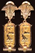 A pair of Egyptian 12ct gold earrings, 9.4g, 4.8cm