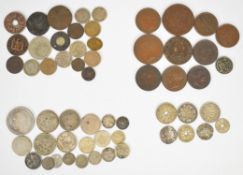 Small collection of world base metal and silver coins including 19th century coins from Russia,
