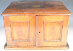 Later 19th or early 20th century flame mahogany cutlery canteen with campaign style handles, the