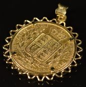 1842 gold full sovereign in 9ct pendant mount, 9.3g