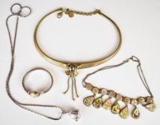 Persian white metal necklace set with mother of pearl, 9ct gold cased watch, pendant watch and