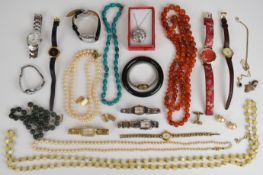 A collection of jewellery and watches including Rotary, Accurist, hardstone bangle, carnelian