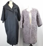 Two Bottega Veneta coats, one navy 100% cotton, size 42 and the other purple shearling