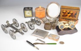 Hallmarked silver desk or dressing table clock, hallmarked silver circular photograph frame, novelty