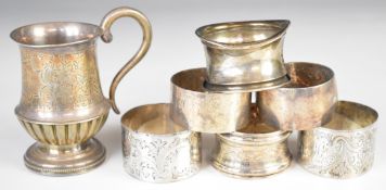 Victorian hallmarked silver christening mug (height 8.5cm) together with six various hallmarked