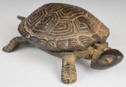 19th/20thC bronze clockwork tortoise desk bell operated by depressing the head and with vibrating
