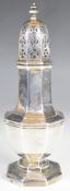 George V hallmarked silver sugar caster of octagonal baluster form, Birmingham 1913, maker E S