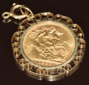 1966 gold full sovereign in 9ct gold mount, 10.5g