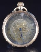 Unnamed 14ct gold keyless winding open faced pocket watch with subsidiary seconds dial, blued hands,
