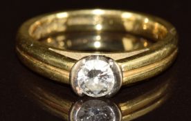 An 18ct gold ring set with a round cut diamond of approximately 0.28ct, 4.1g, size G