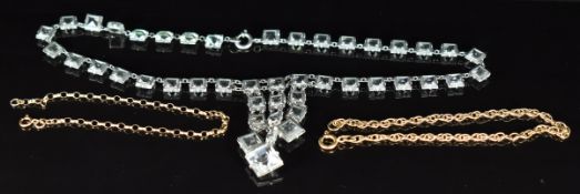 A platinon necklace (35cm) and two 9ct gold bracelets (18.5 & 17cm, 4g)