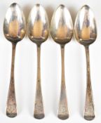 Set of four Georgian Old English pattern hallmarked silver table spoons, London 1823, maker likely