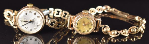 Two 9ct gold ladies wristwatches Cessna on 9ct gold bracelet (12.9g) and Excalibur on gold plated