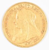 1900 Queen Victoria gold half sovereign with veiled head
