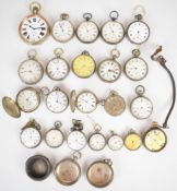 Twenty four silver pocket watches and pocket watch cases including J W Benson, Waltham, Wright &