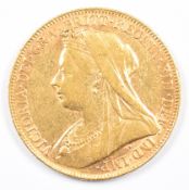 1899 Queen Victoria gold full sovereign with veiled head