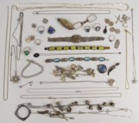 A collection of mainly silver jewellery including Blue John pendant, Connemara marble bracelet,