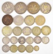 Victorian, Edward VII and later British silver coinage to include 1888 and 1889 crowns and 1902 half