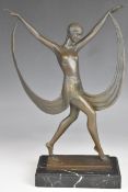 After Pierre Le Faguays Art Deco style bronze figure of a dancer, signed 'Fayral' with applied J.