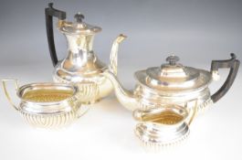 Victorian hallmarked silver four piece teaset comprising teapot, sugar bowl, milk jug and hot