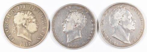1817 George III, 1826 George IV and 1834 William IV halfcrowns