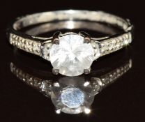 A 9ct white gold ring set with a synthetic spinel and diamonds to the shoulders, 1.8g, size O