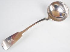 Victorian hallmarked silver fiddle pattern sauce ladle, London 1881, maker Francis Higgins III,