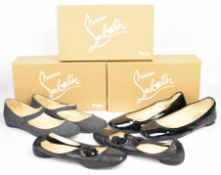 Three pairs of Christian Louboutin pumps comprising black patent size 39.5, black ballerina size