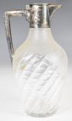 German silver mounted glass vinegar jug with 800 grade silver marks, height 16.5cm