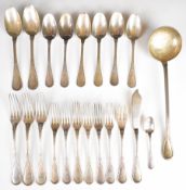 French or Belgian 800 grade silver part canteen of cutlery comprising three table forks, two table