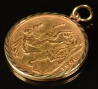 1900 gold half sovereign in pendant mount, 4.3g