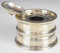 Edward VII hallmarked silver inkwell formed as a castle, London 1906, maker Edward Barnard & Sons