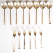 Asprey & Co Ltd Art Deco hallmarked silver part canteen of cutlery comprising eight soup spoons,