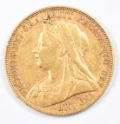 1898 Queen Victoria gold full sovereign with veiled head and Melbourne mint mark