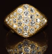 Victorian 18ct gold ring encrusted with old cut diamonds, 5.6g, size K