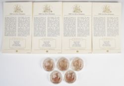 Five 2006 one ounce silver Britannia coins, each with Westminster certificate